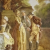 Scène galante, peinte sur porcelaine, signée G.M, travail français du XIXe siècle dans le goût de Watteau. Scène galante, peinte sur porcelaine, signée G.M, travail français du XIXe siècle dans le goût de Watteau.