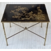 1950′ Table Maison Baguès Ou Maison Jansen Décor Bambou en Bronze Doré Avec Plateau Laque de Chine Aux Oiseaux Et Fleurs |||||||||||