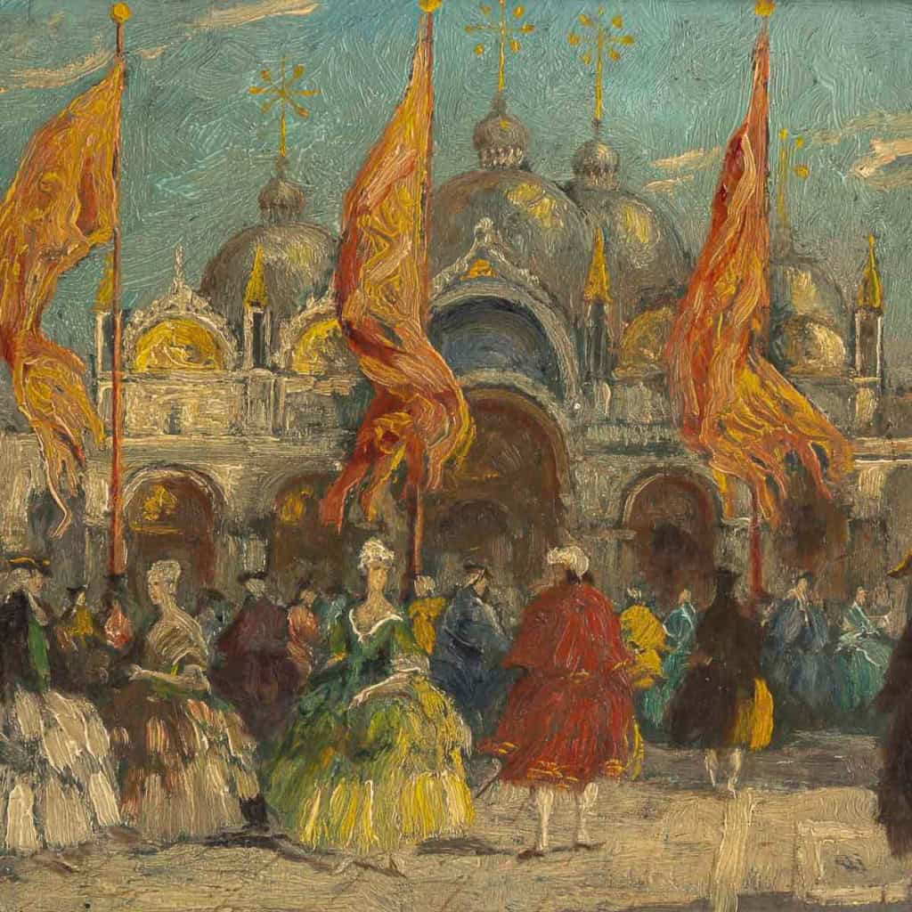 Ettore Solvegni (1874-1930) - Carnaval de Venise huile sur bois vers 1890-1900 Ettore Solvegni (1874-1930) - Carnaval de Venise huile sur bois vers 1890-1900