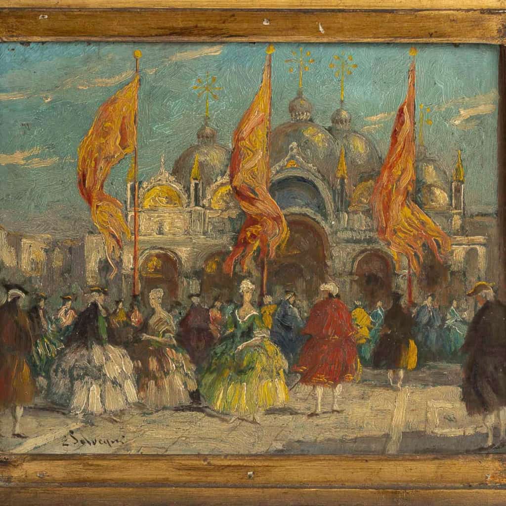 Ettore Solvegni (1874-1930) - Carnaval de Venise huile sur bois vers 1890-1900 Ettore Solvegni (1874-1930) - Carnaval de Venise huile sur bois vers 1890-1900