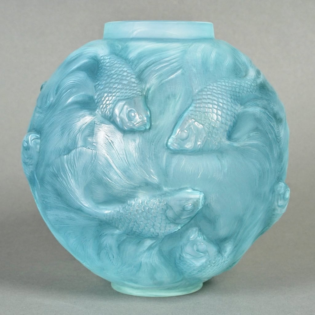 Vase « Formose » verre opalescent patiné bleu turquoise de René LALIQUE |||||||