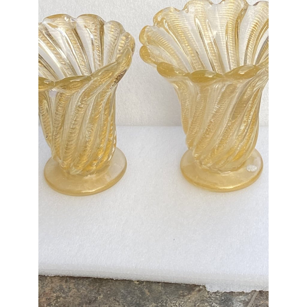 1970′ Vases Similaires Torsadés Cristal Murano Avec Paillons D’ Or Murano 1970′ Vases Similaires Torsadés Cristal Murano Avec Paillons D’ Or Murano