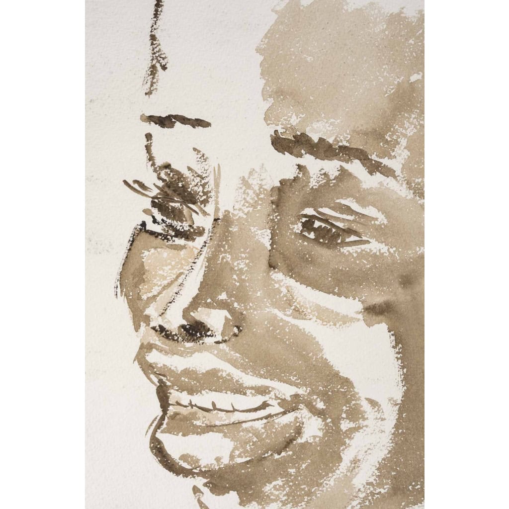 Peinture à l’eau sur papier, portrait d’une femme Africaine, XXème siècle. Peinture à l’eau sur papier, portrait d’une femme Africaine, XXème siècle.