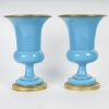 Pair de vase en Opaline turquoise monture en bronze doré avec un coupe au milieu d’époque Charles X Pair de vase en Opaline turquoise monture en bronze doré avec un coupe au milieu d’époque Charles X