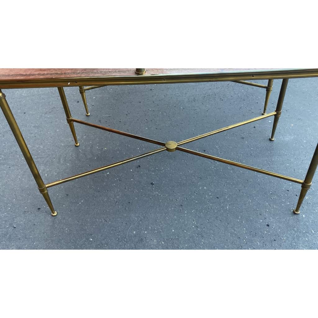 1970′ Paire De Tables à Étage En Bronze Patiné Gainées De Cuir Maison Jansen 1970′ Paire De Tables à Étage En Bronze Patiné Gainées De Cuir Maison Jansen