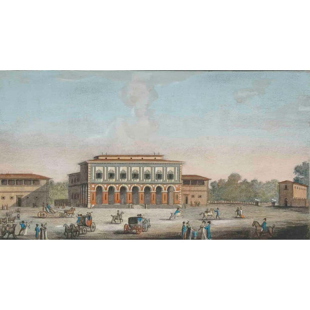 Six gravures rehaussées à la gouache représentant Florence Italie vers 1810-1820 Six gravures rehaussées à la gouache représentant Florence Italie vers 1810-1820