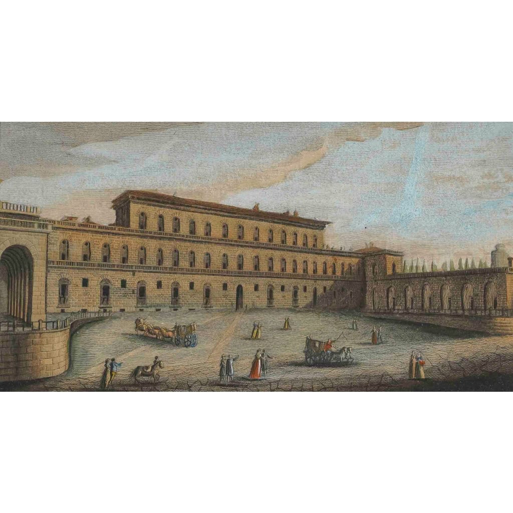 Six gravures rehaussées à la gouache représentant Florence Italie vers 1810-1820 Six gravures rehaussées à la gouache représentant Florence Italie vers 1810-1820