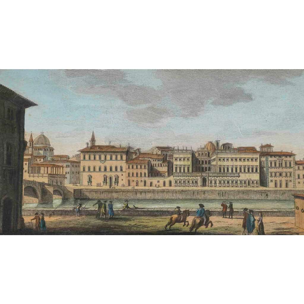 Six gravures rehaussées à la gouache représentant Florence Italie vers 1810-1820 Six gravures rehaussées à la gouache représentant Florence Italie vers 1810-1820