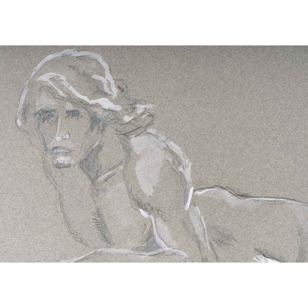 Dessin au crayon et aquarelle sur papier représentant un homme allongé, XXème siècle. Dessin au crayon et aquarelle sur papier représentant un homme allongé, XXème siècle.