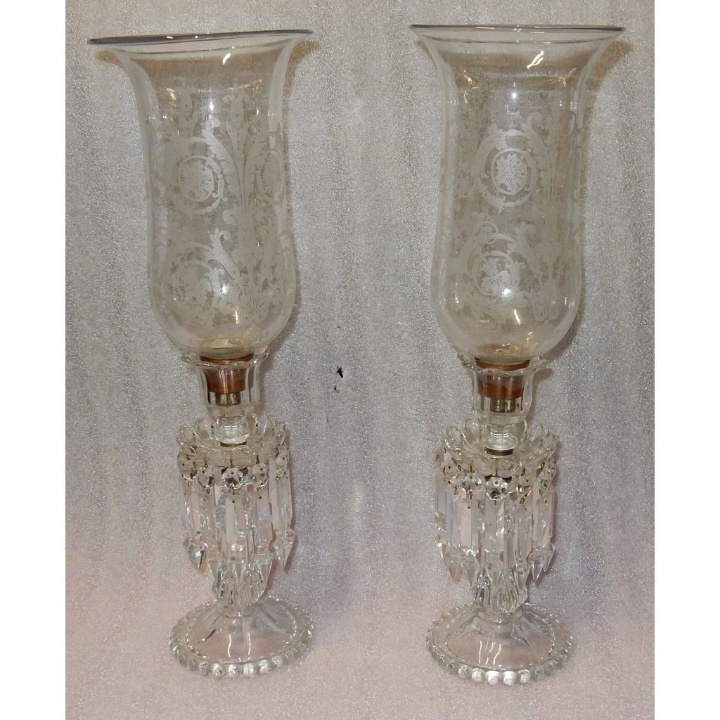 1950/70 Paire de Bougeoirs En Cristal Baccarat Signés Avec Photophores ||||||||||||