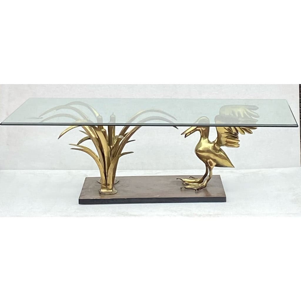 1970′ Table Basse Pélican Et Roseau En Bronze De Christian Techoueyres |||||||||||