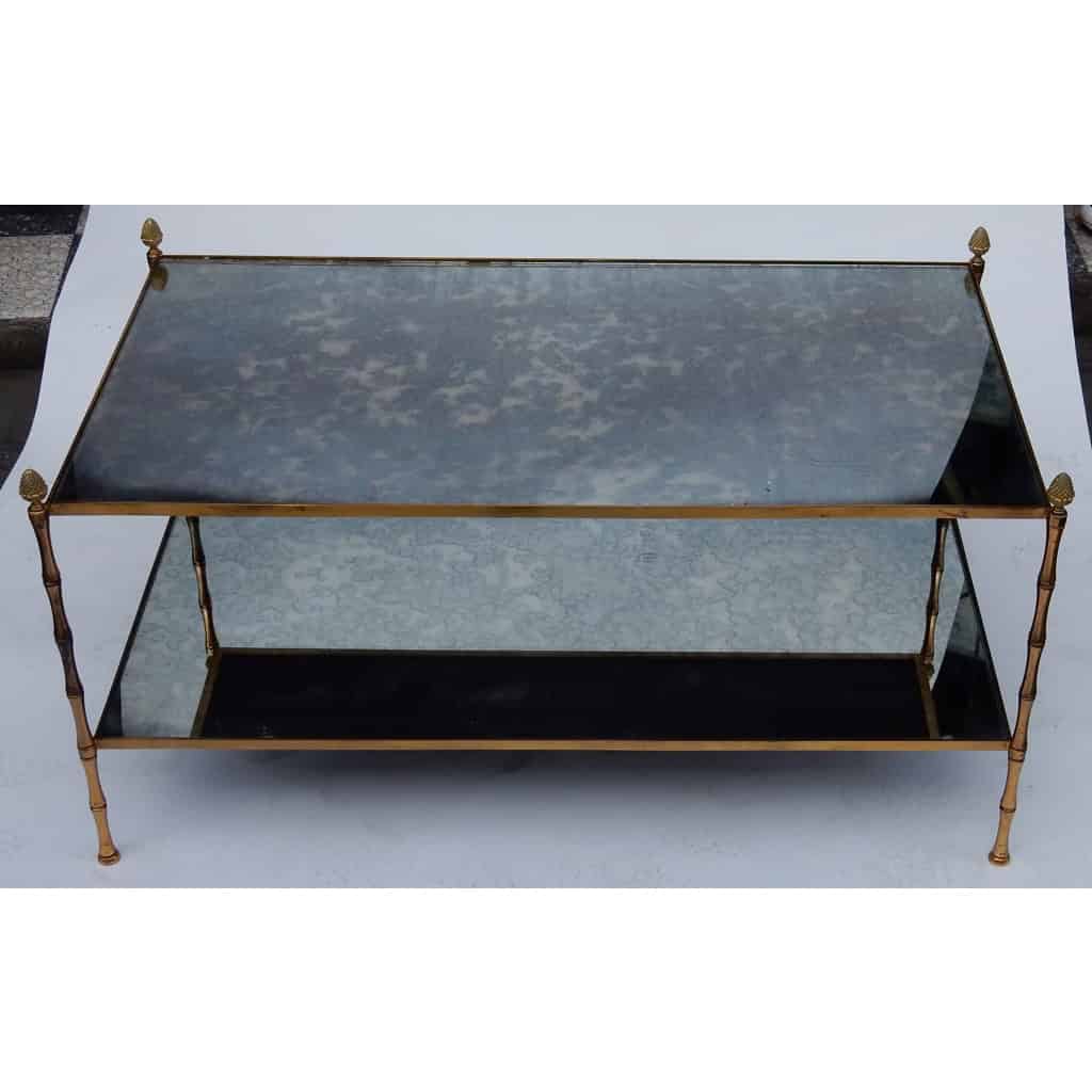 1970′ Table Basse Maison Baguès Décor Bambou en Laiton et Miroir Oxydé 1970′ Table Basse Maison Baguès Décor Bambou en Laiton et Miroir Oxydé