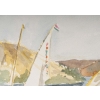 Dessin à l’aquarelle sur papier de Evelyne Luez représentant une paysage d’Egypte avec des voiliers, 1960-80. Dessin à l’aquarelle sur papier de Evelyne Luez représentant une paysage d’Egypte avec des voiliers, 1960-80.