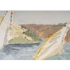 Dessin à l’aquarelle sur papier de Evelyne Luez représentant une paysage d’Egypte avec des voiliers, 1960-80. Dessin à l’aquarelle sur papier de Evelyne Luez représentant une paysage d’Egypte avec des voiliers, 1960-80.