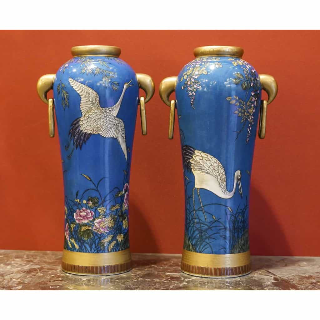 Paire de Vases au Grues "Minton 1815 "" Thomas Minton ( 1765/1835 ) |||||||||||