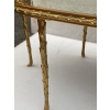 1970′ Table Basse Maison Charles Forme Ovale, Jansen Ou Baguès Décor Palmier en Bronze Doré avec Plateaux Miroirs Vieillis 1970′ Table Basse Maison Charles Forme Ovale, Jansen Ou Baguès Décor Palmier en Bronze Doré avec Plateaux Miroirs Vieillis