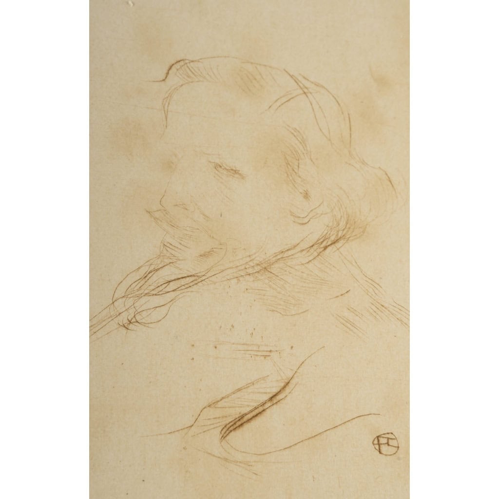 Henri De TOULOUSE-LAUTREC (1864-1901). Trois portraits réalisés à la pointe sèche. Henri De TOULOUSE-LAUTREC (1864-1901). Trois portraits réalisés à la pointe sèche.