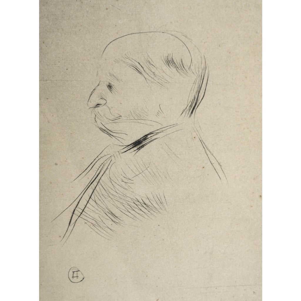 Henri De TOULOUSE-LAUTREC (1864-1901). Trois portraits réalisés à la pointe sèche. Henri De TOULOUSE-LAUTREC (1864-1901). Trois portraits réalisés à la pointe sèche.