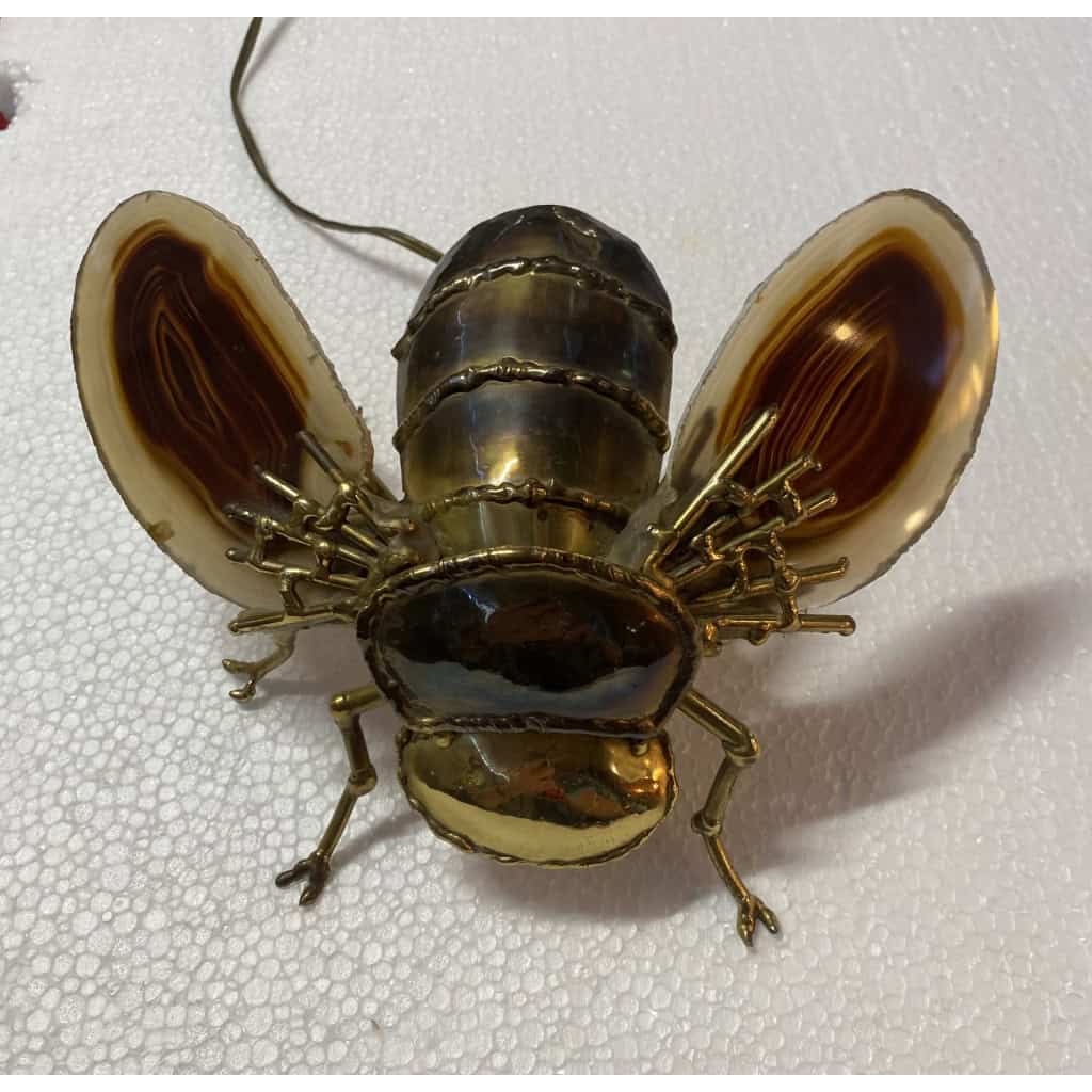 1970’ Applique Abeille en Bronze ou Laiton, Duval Brasseur Ou Isabelle Faure, 1 Ampoule, Ailes d’Agate 1970’ Applique Abeille en Bronze ou Laiton, Duval Brasseur Ou Isabelle Faure, 1 Ampoule, Ailes d’Agate