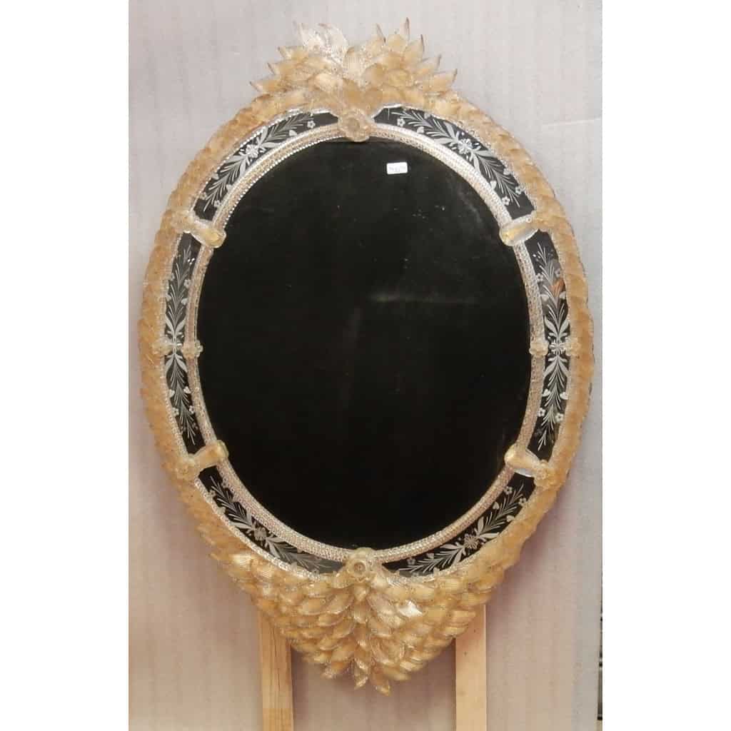 1970/80′ Miroir Cristal Murano Véronèse avec Inclusions de Feuilles d’Or 1970/80′ Miroir Cristal Murano Véronèse avec Inclusions de Feuilles d’Or