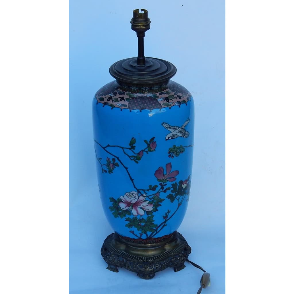 1890′ Lampe Cloisonnée Japon Aux Oiseaux et Fleurs |||||||