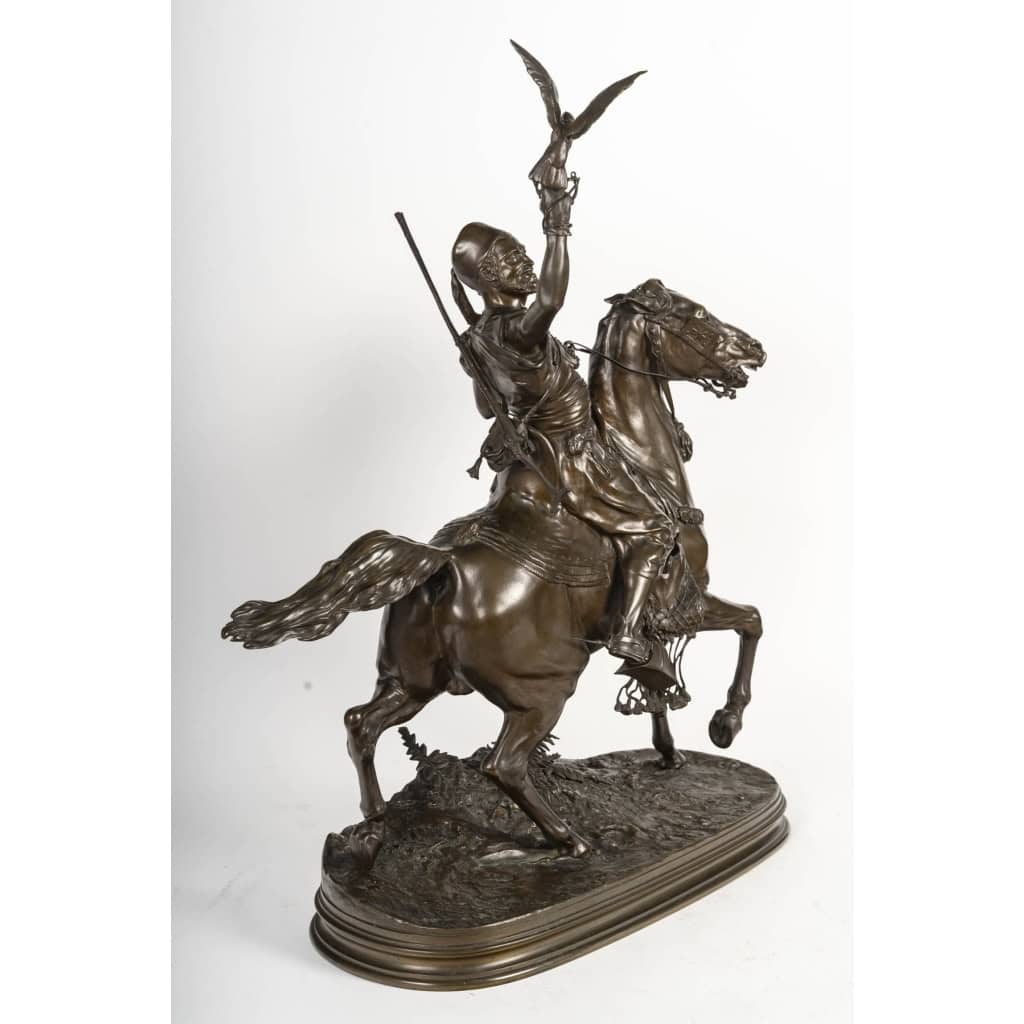 Pierre-jules Mêne - Fauconnier Arabe A Cheval, Sculpture En Bronze De Cavalier Orientaliste Pierre-jules Mêne - Fauconnier Arabe A Cheval, Sculpture En Bronze De Cavalier Orientaliste