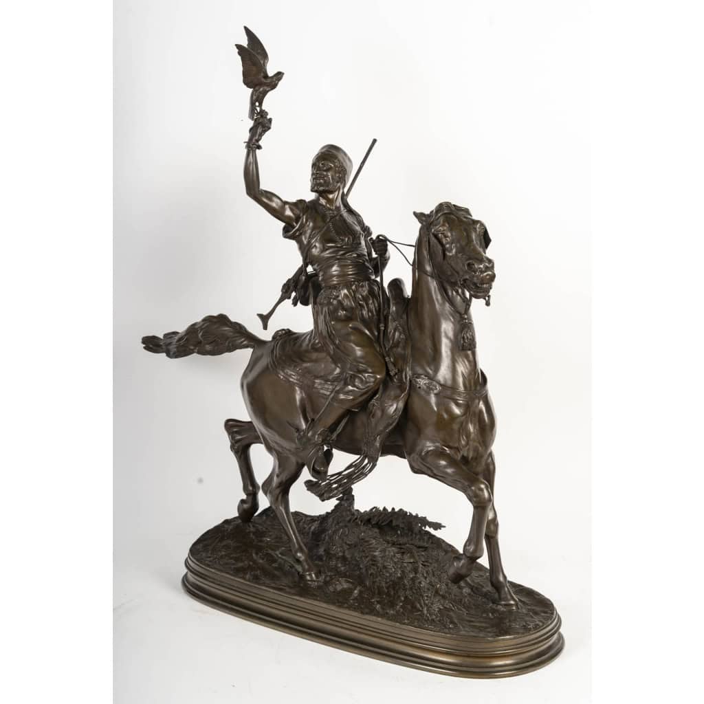 Pierre-jules Mêne - Fauconnier Arabe A Cheval, Sculpture En Bronze De Cavalier Orientaliste Pierre-jules Mêne - Fauconnier Arabe A Cheval, Sculpture En Bronze De Cavalier Orientaliste