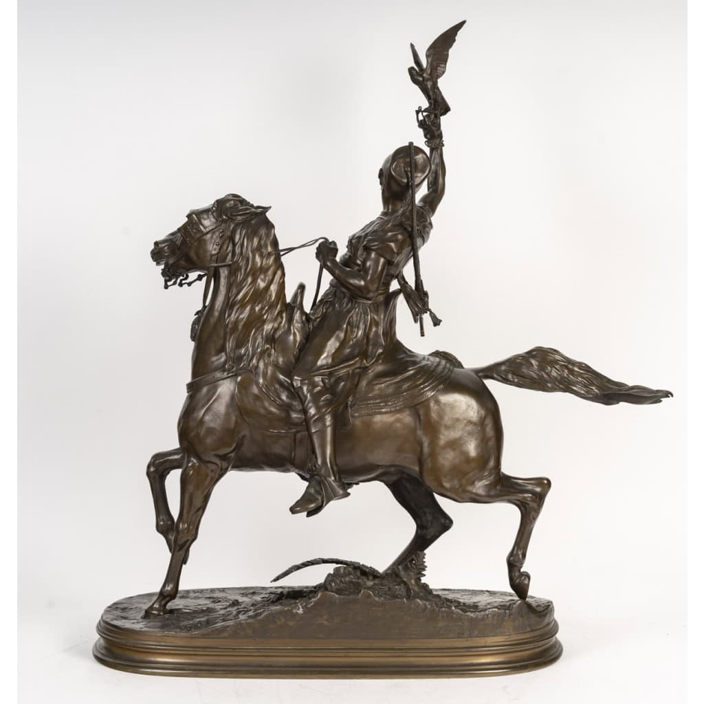 Pierre-jules Mêne - Fauconnier Arabe A Cheval, Sculpture En Bronze De Cavalier Orientaliste Pierre-jules Mêne - Fauconnier Arabe A Cheval, Sculpture En Bronze De Cavalier Orientaliste