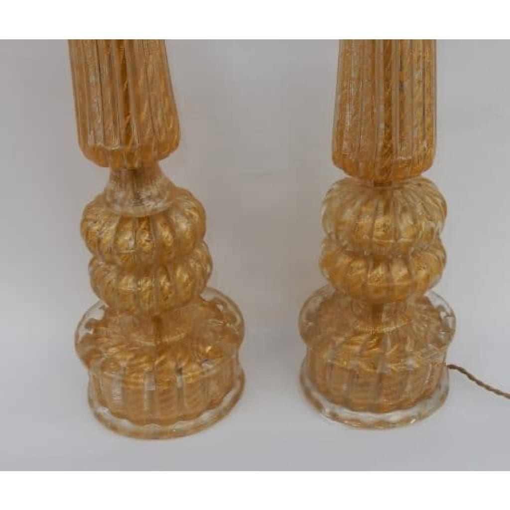 1950/70 Paire de Lampes Barovier & Toso Avec Paillons d’Or Fût Conique 1950/70 Paire de Lampes Barovier & Toso Avec Paillons d’Or Fût Conique