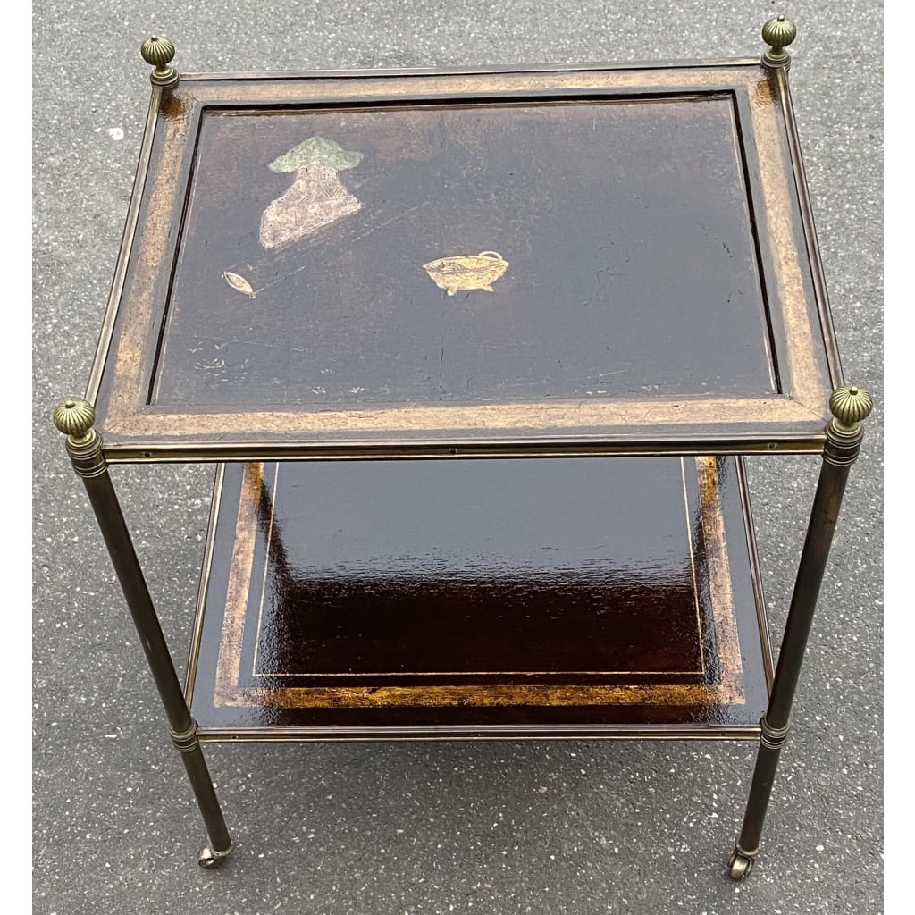 1950′ Table Maison Jansen En Bronze Patiné Avec Plateaux Laque de Chine Coromandel ||||||||||