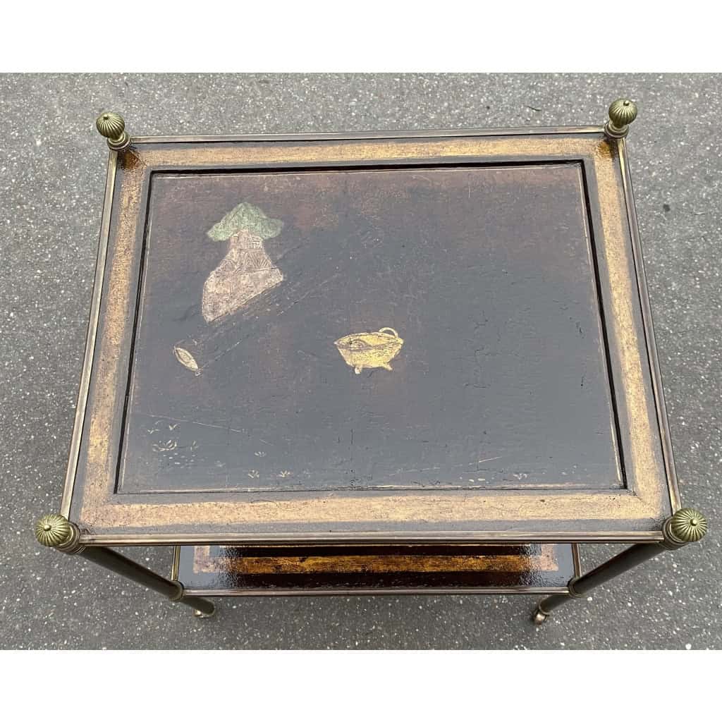 1950′ Table Maison Jansen En Bronze Patiné Avec Plateaux Laque de Chine Coromandel 1950′ Table Maison Jansen En Bronze Patiné Avec Plateaux Laque de Chine Coromandel