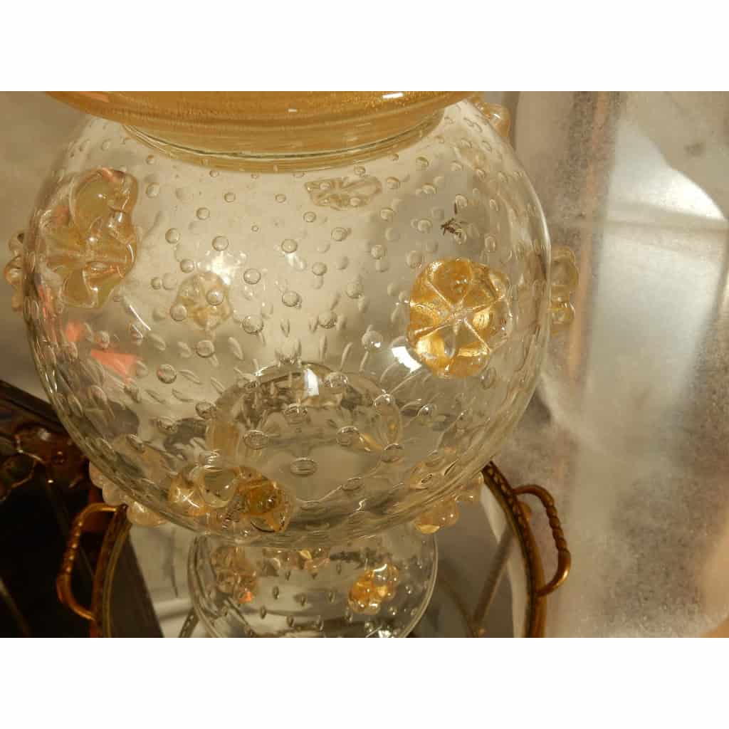 1970′ Vase Cristal Murano Style Barovier & Toso Avec Paillons d’Or Non Signé 1970′ Vase Cristal Murano Style Barovier & Toso Avec Paillons d’Or Non Signé