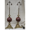 1890′ Paire de Lampes Bronze et Boules en Fer Peint en Faux Marbre Griotte |||||||