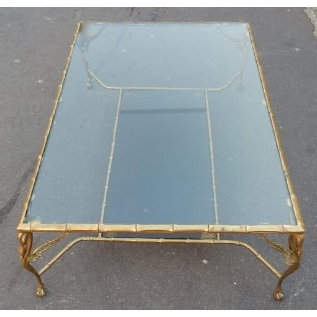 1950/70′ Table Basse en Bronze Aux Cygnes et Ses 6 Bouts de canapés 1950/70′ Table Basse en Bronze Aux Cygnes et Ses 6 Bouts de canapés