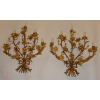 1880′ Paire d’Appliques en Bronze Doré à Décor Floral 5 Bras de Lumière |||||||