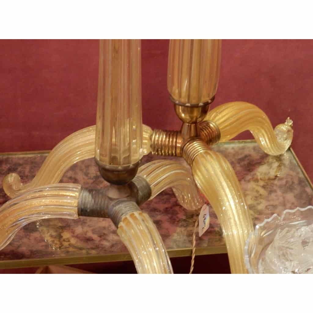 1950/70 Paire De Lampadaires Ou Similaires Tripode Barovier & Toso Avec Paillons d’Or 1950/70 Paire De Lampadaires Ou Similaires Tripode Barovier & Toso Avec Paillons d’Or