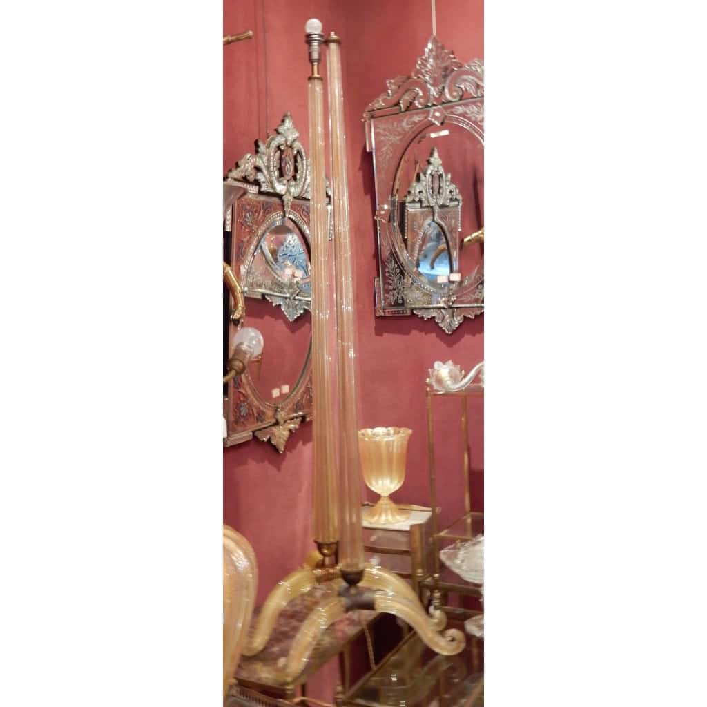 1950/70 Paire De Lampadaires Ou Similaires Tripode Barovier & Toso Avec Paillons d’Or 1950/70 Paire De Lampadaires Ou Similaires Tripode Barovier & Toso Avec Paillons d’Or