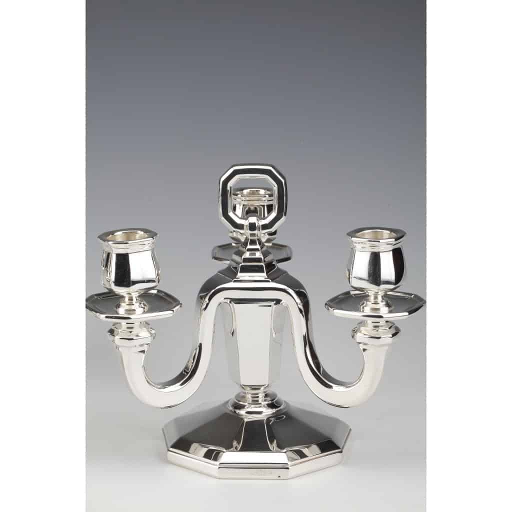 Orfèvre GUSTAVE KELLER - Paire de candélabres en argent massif époque ART DECO 1930 