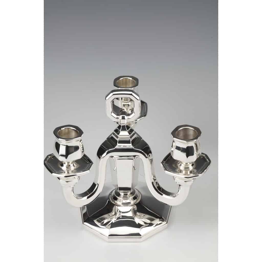 Orfèvre GUSTAVE KELLER - Paire de candélabres en argent massif époque ART DECO 1930 