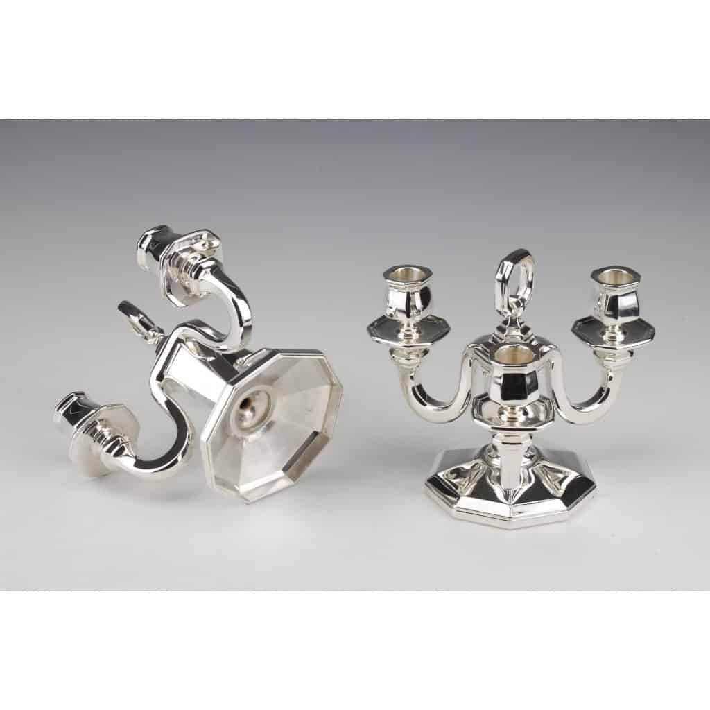 Orfèvre GUSTAVE KELLER - Paire de candélabres en argent massif époque ART DECO 1930 