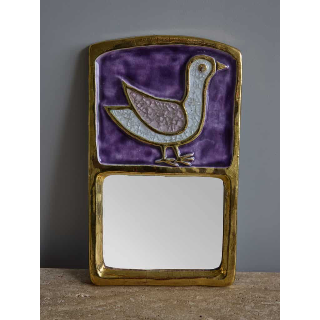 Mithe Espelt Purple Ceramic and Bird Decor Mirror 