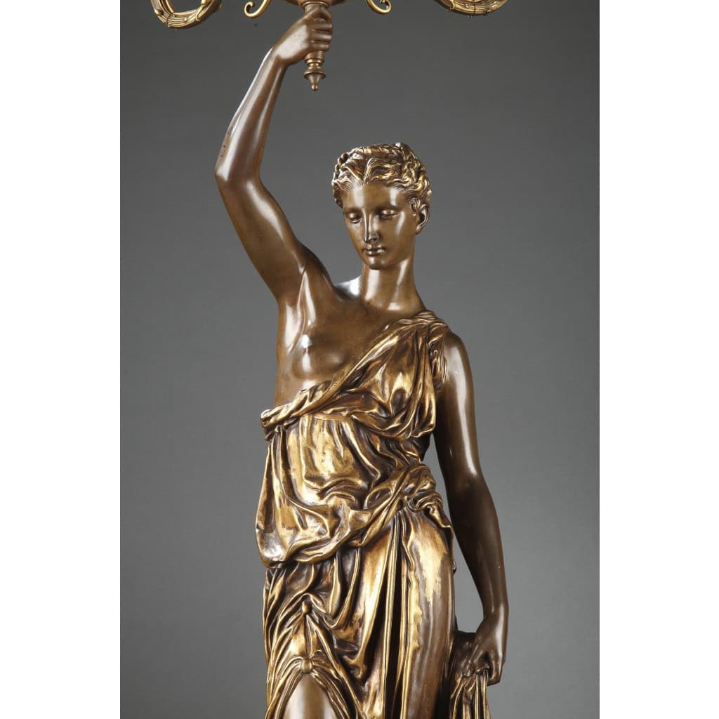 Barbedienne - Paire de Torchères en bronze par DUBOIS & FALGUIERE XIXème 