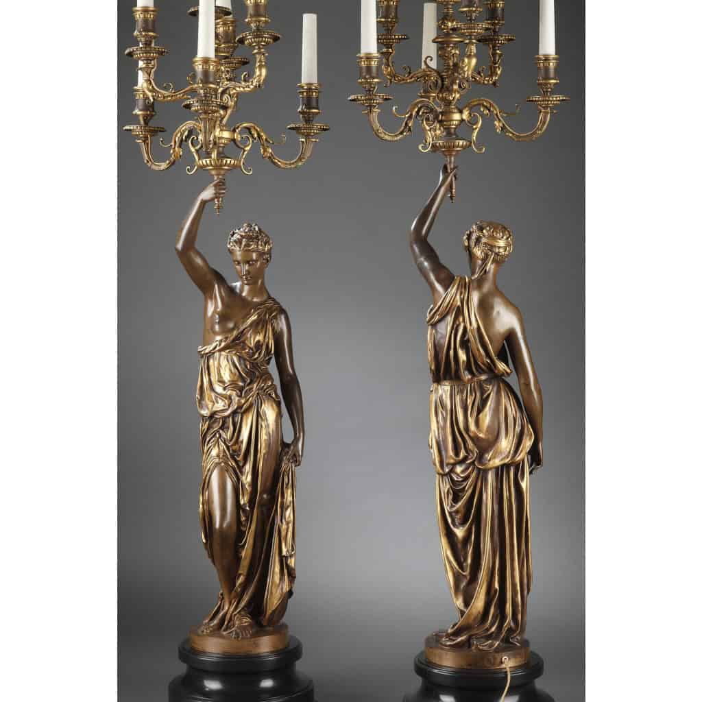 Barbedienne - Paire de Torchères en bronze par DUBOIS & FALGUIERE XIXème 