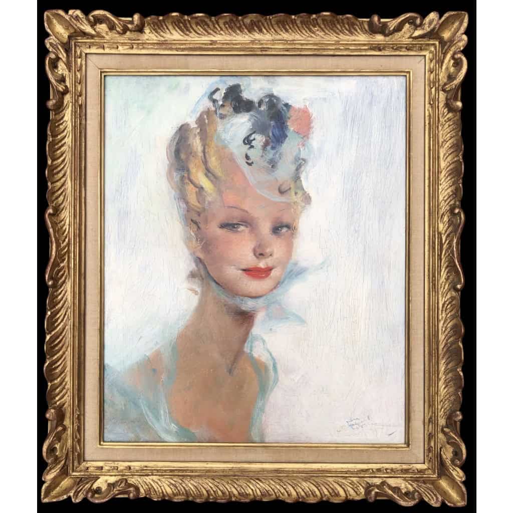 DOMERGUE Jean Gabriel Peinture Française 20è Portrait D’une élégante Huile Signée Certificat 