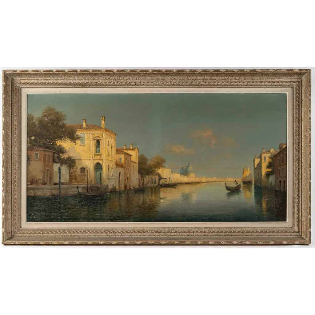 Alphonse Lecoz Un Canal à Venise et la Santa Maria della Salute dans le fond huile sur toile vers 1890-1900 