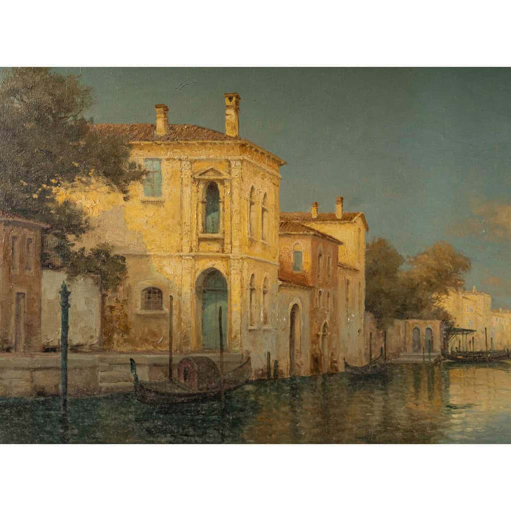 Alphonse Lecoz Un Canal à Venise et la Santa Maria della Salute dans le fond huile sur toile vers 1890-1900 