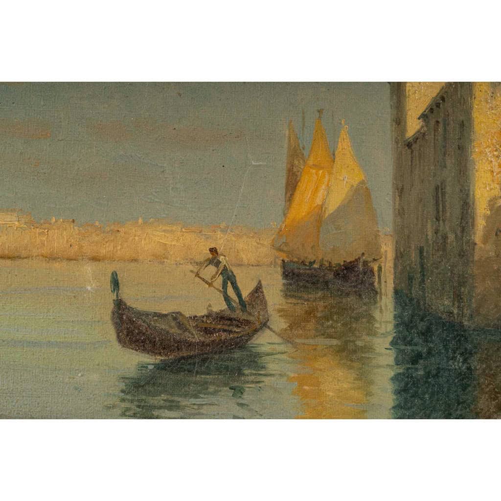 Alphonse Lecoz Un Canal à Venise et la Santa Maria della Salute dans le fond huile sur toile vers 1890-1900 