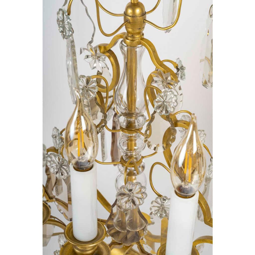 Paire de girandoles de style Louis XV en bronze doré et décor de cristal Baccarat vers 1880 