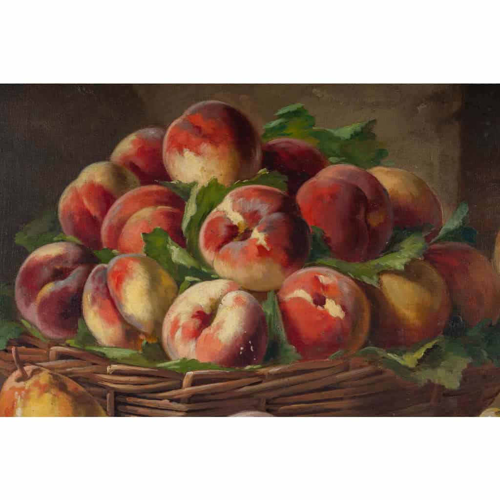 Alfred Arthur Brunel de Neuville Nature Morte aux Pêches Poires et raisins Huile sur toile vers 1890-1900 