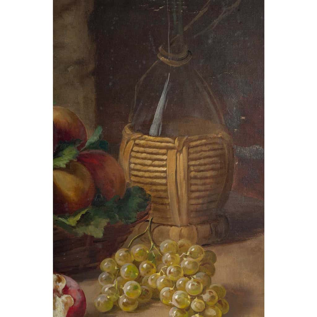 Alfred Arthur Brunel de Neuville Nature Morte aux Pêches Poires et raisins Huile sur toile vers 1890-1900 